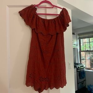 Red off the shoulder romper